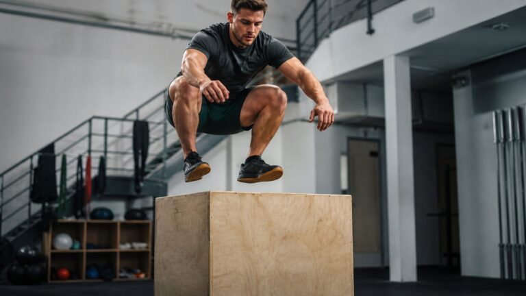 Athlete performing a controlled box jump