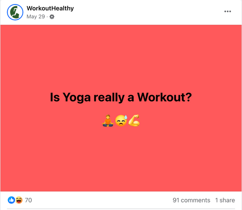 The WorkoutHealthy Facebook post asking whether yoga counts as a workout