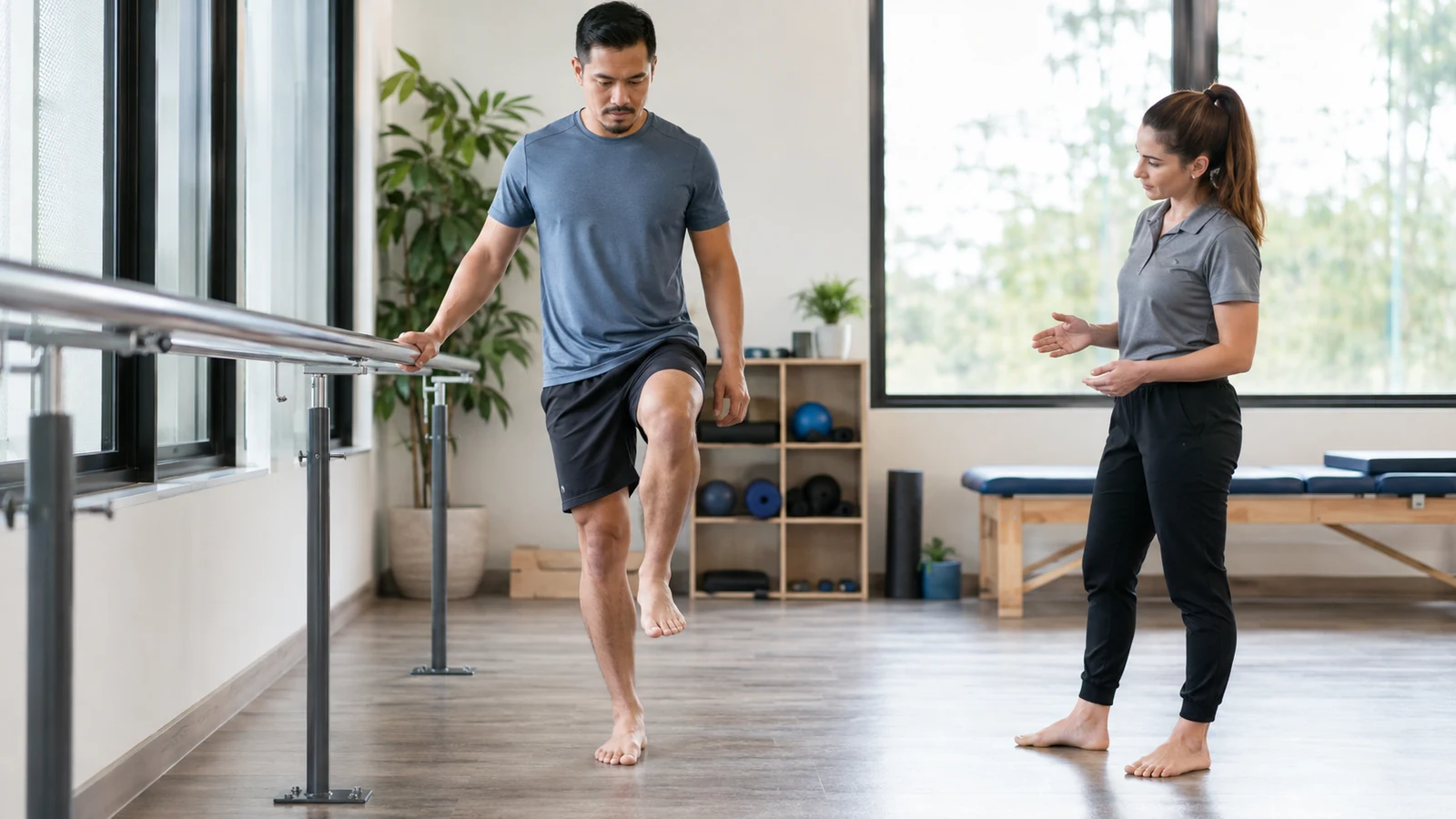 Athlete practicing a controlled barefoot balance and short-foot drill