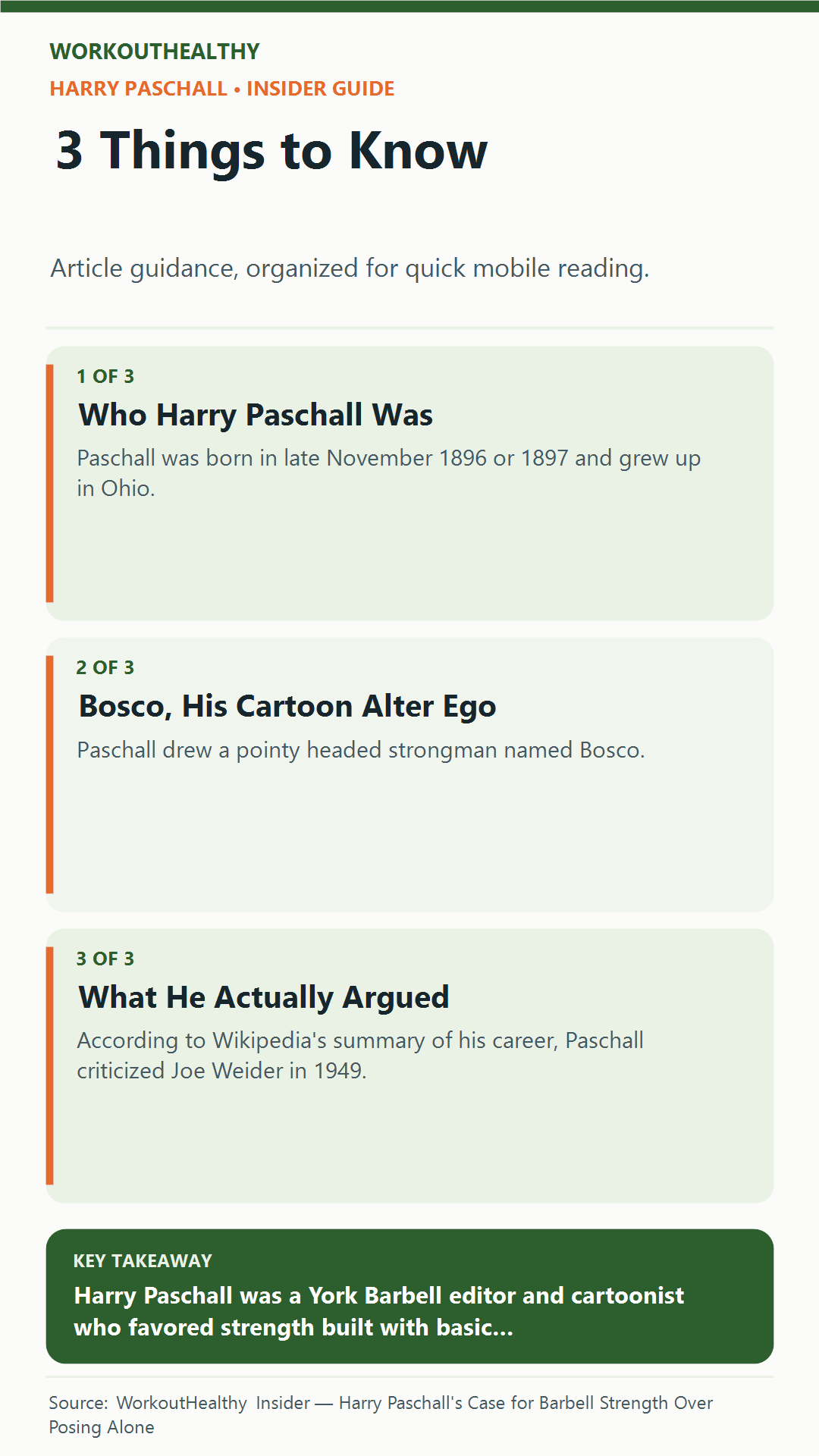 3 Things to Know: 3 practical points from the WorkoutHealthy Insider article about Harry Paschall.
