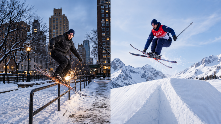 Alex Hall urban rail skiing and Olympic jump training composite