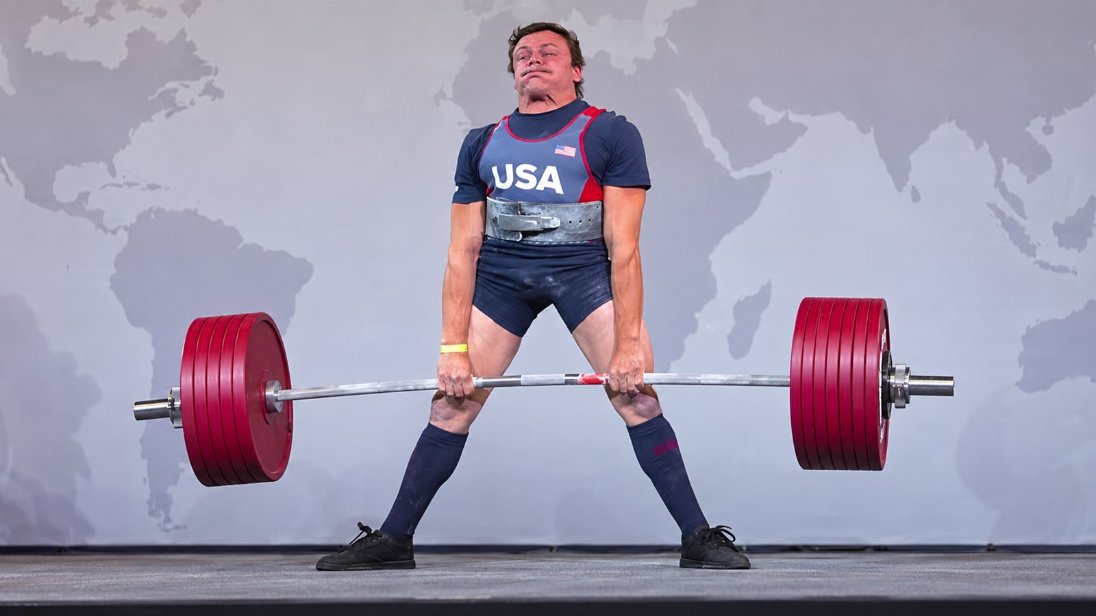Editorial illustration of a 293-kilogram deadlift at a powerlifting meet, created for the Bodie LaCoe record article.