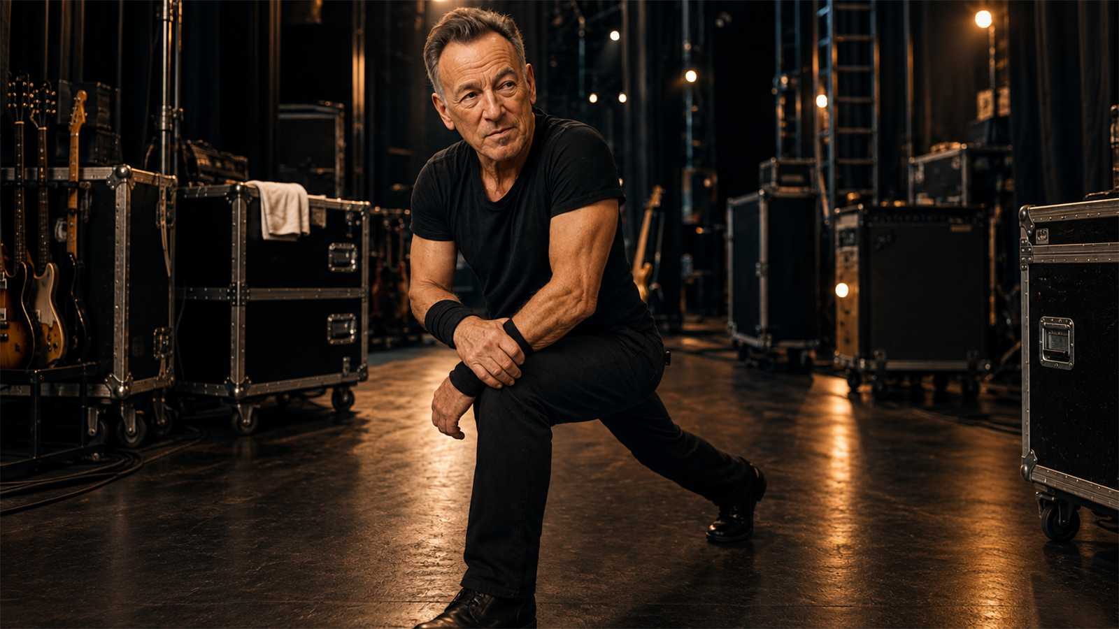 Bruce Springsteen training for energetic concerts in a stylized Facebook-derived article hero