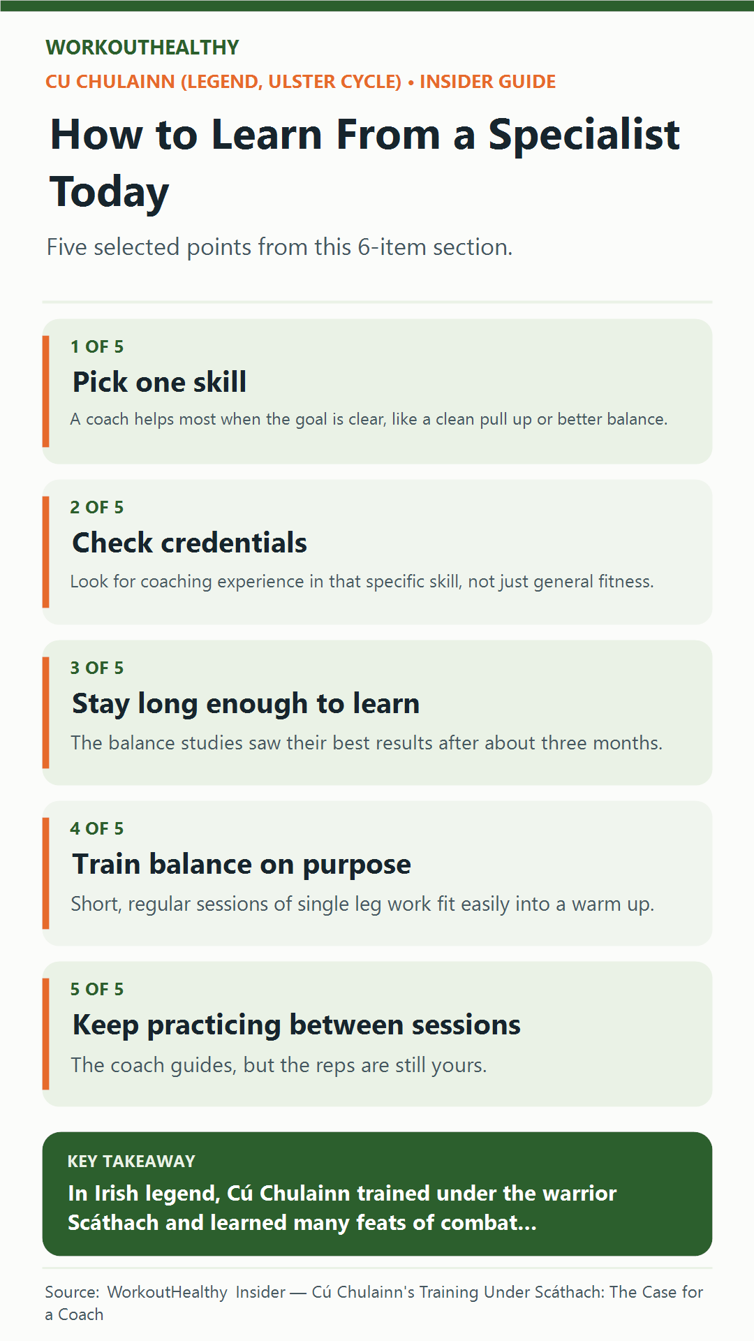 How to Learn From a Specialist Today: 5 practical points from the WorkoutHealthy Insider article about Cu Chulainn (legend, Ulster Cycle).