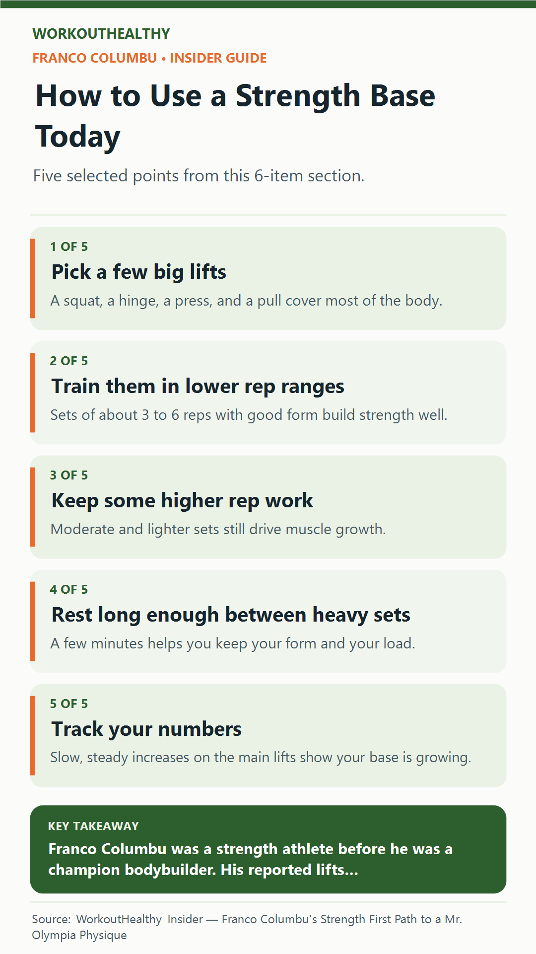 How to Use a Strength Base Today: 5 practical points from the WorkoutHealthy Insider article about Franco Columbu.