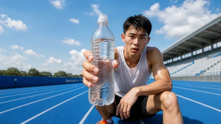 Athlete hydrating during training to support endurance, temperature regulation, and performance.