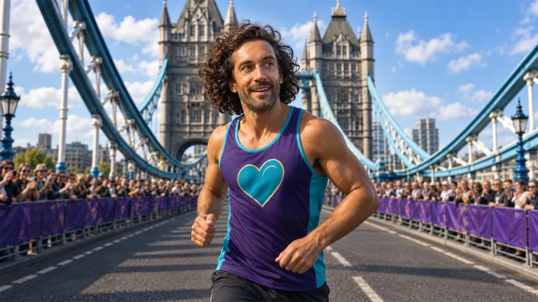 Joe Wicks running on Tower Bridge during a charity marathon illustration
