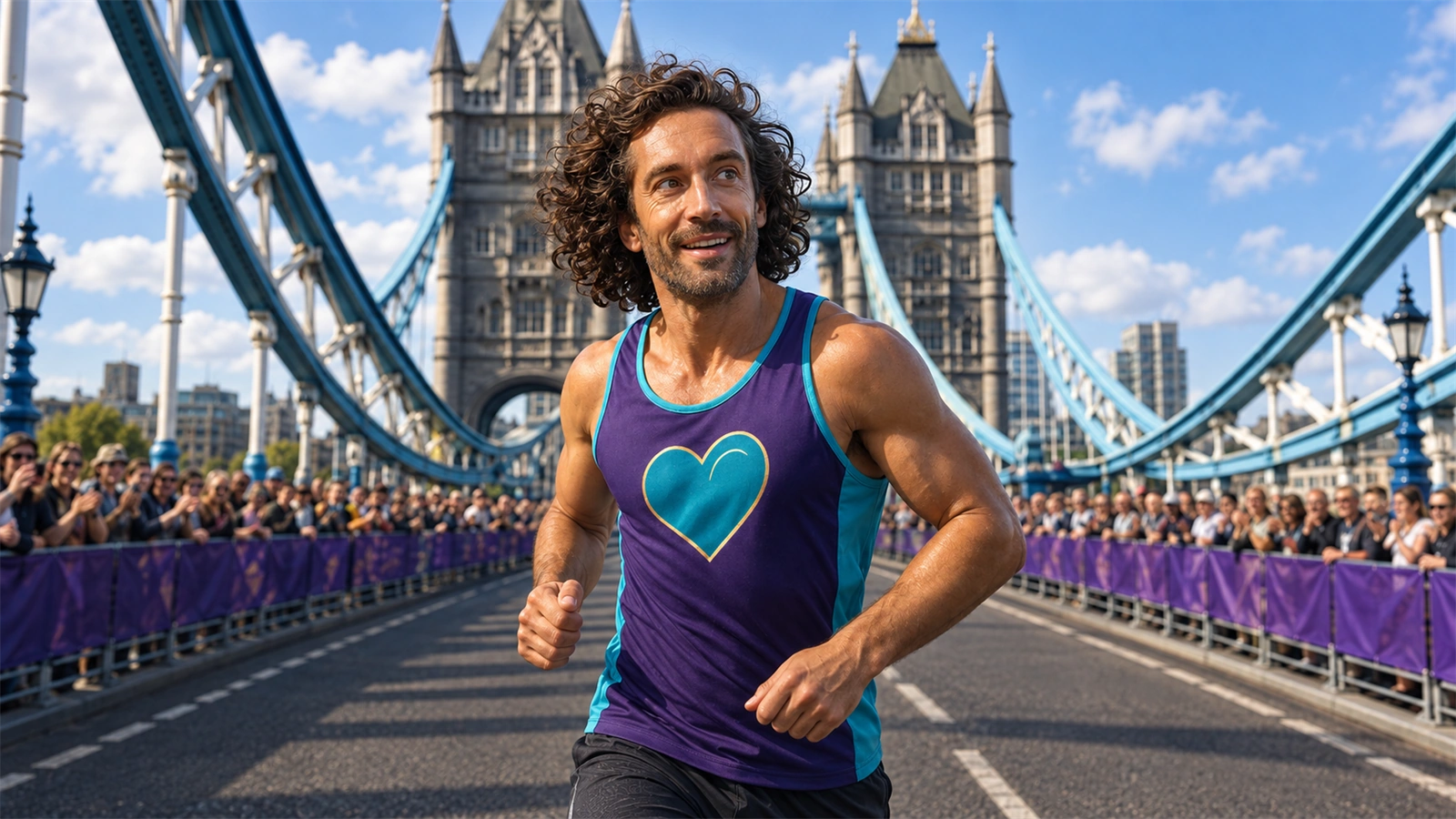 Joe Wicks running a marathon for charity in a stylized Facebook-derived article hero