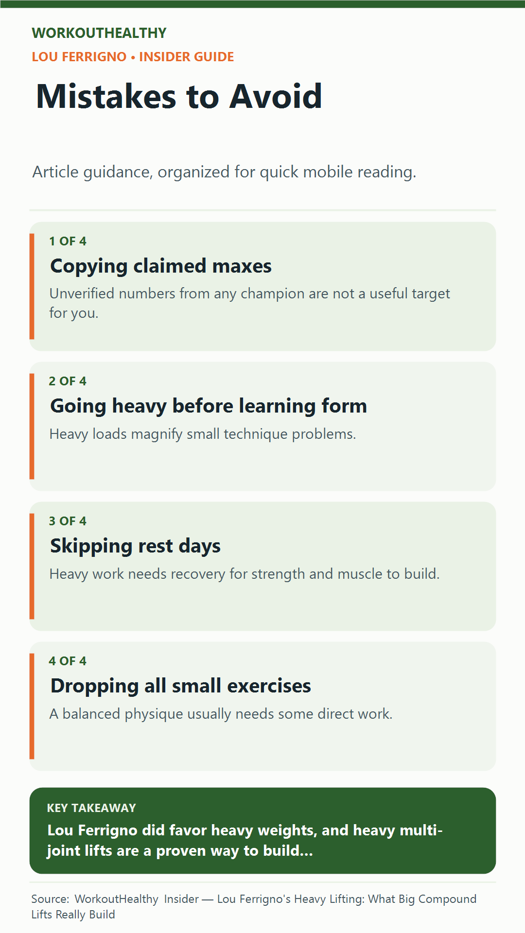 Mistakes to Avoid: 4 practical points from the WorkoutHealthy Insider article about Lou Ferrigno.