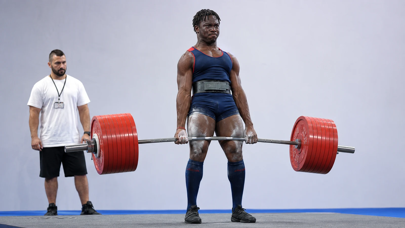 Illustrative recreation of 17-year-old Nonso Chinye locking out a 330-kilogram sub-junior world-record deadlift