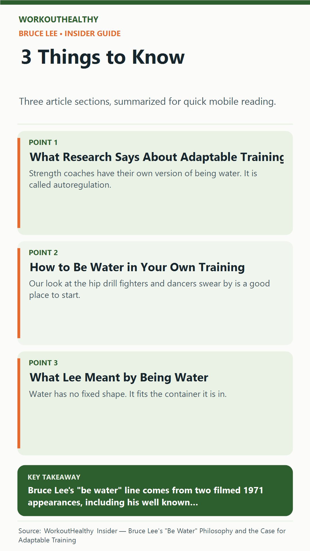 Three things to know from the WorkoutHealthy Insider article about Bruce Lee.