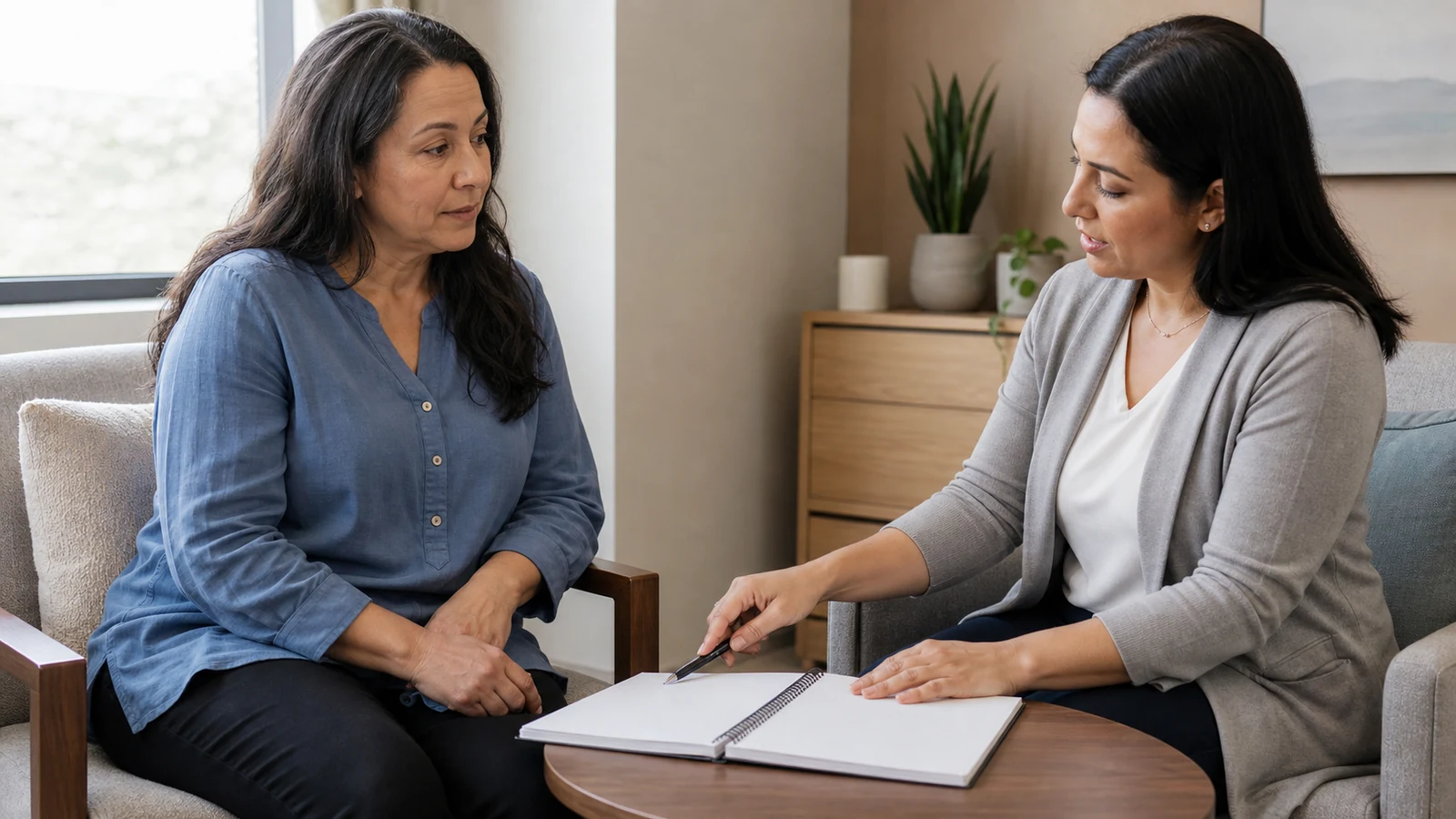 Woman discussing an individualized recovery plan with a rehabilitation clinician
