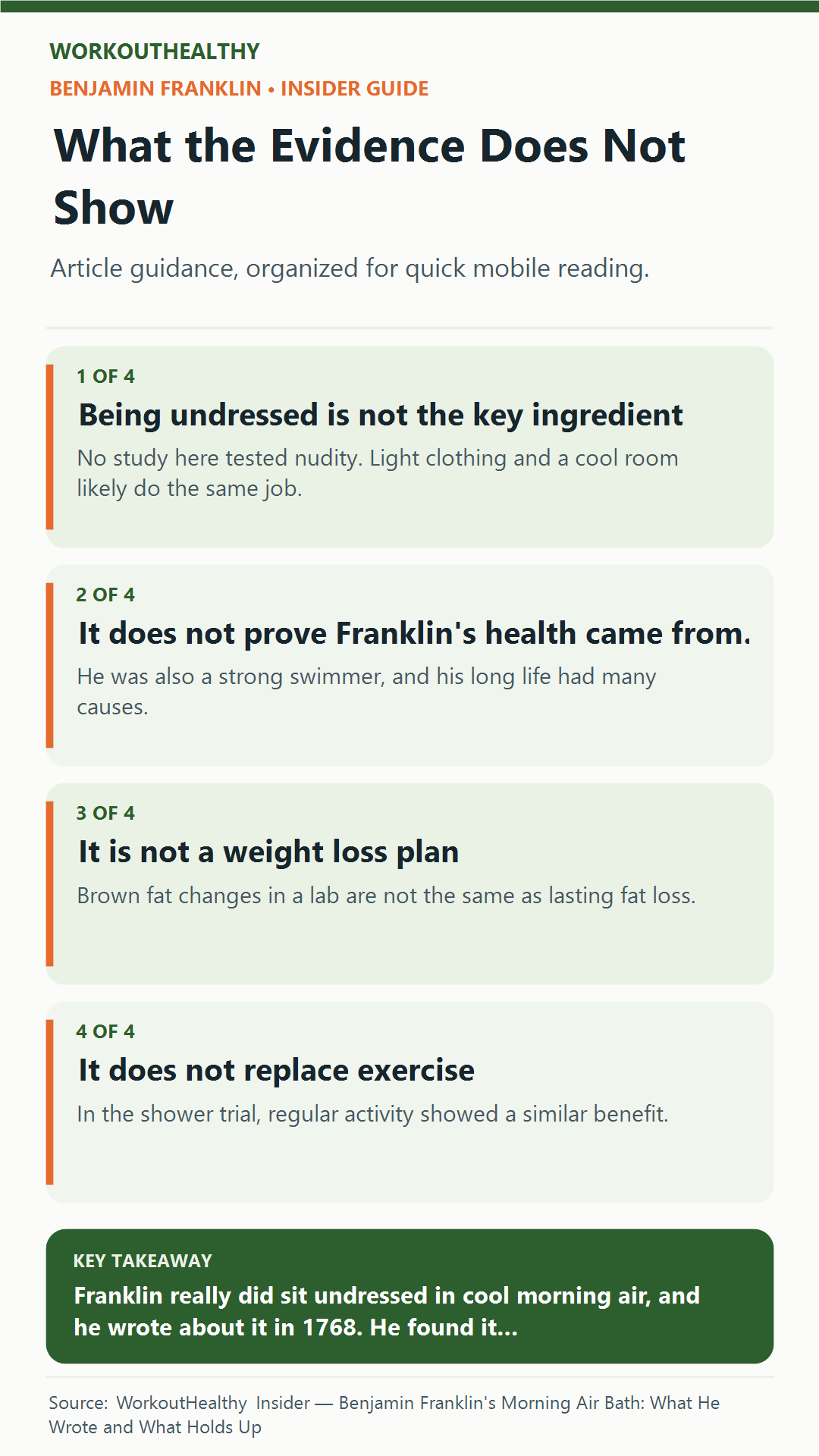 What the Evidence Does Not Show: 4 practical points from the WorkoutHealthy Insider article about Benjamin Franklin.