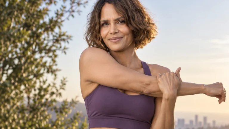 Halle Berry featured in a WorkoutHealthy article about fitness and well-being.